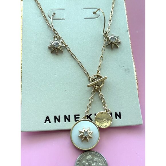 Anne Klein Gold-Tone Starburst Pendant Necklace & Drop Earrings Set With Crystal - Picture 3 of 3